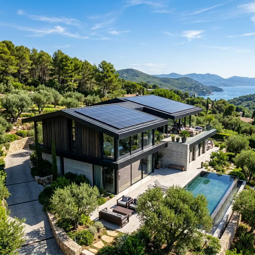 Sleek solar panels on modern house